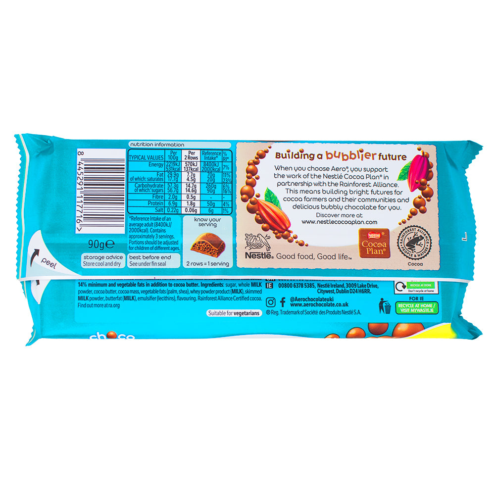 Aero Choco Hazelnut Sharing Bar (UK) - 90g - British Chocolate  Nutrition Facts Ingredients