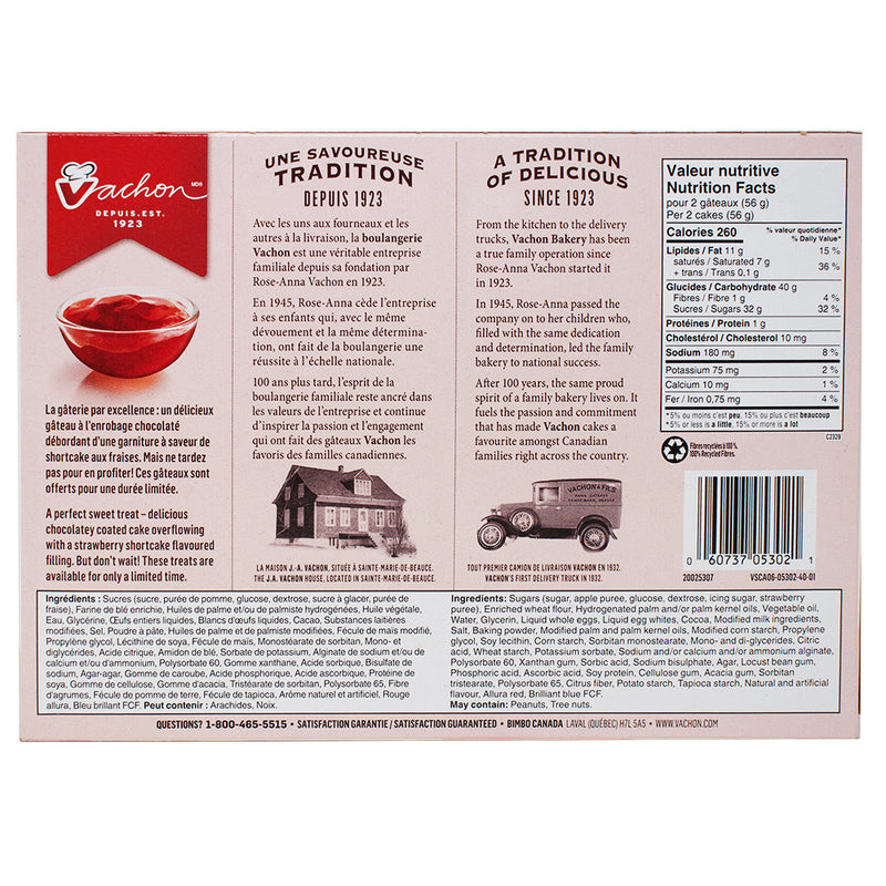 Vachon Ah Caramel Strawberry Shortcake 12 Pack - 336g **BB NOV 28/23** Nutrition Facts Ingredients-strawberry shortcake cake-Ah Caramel