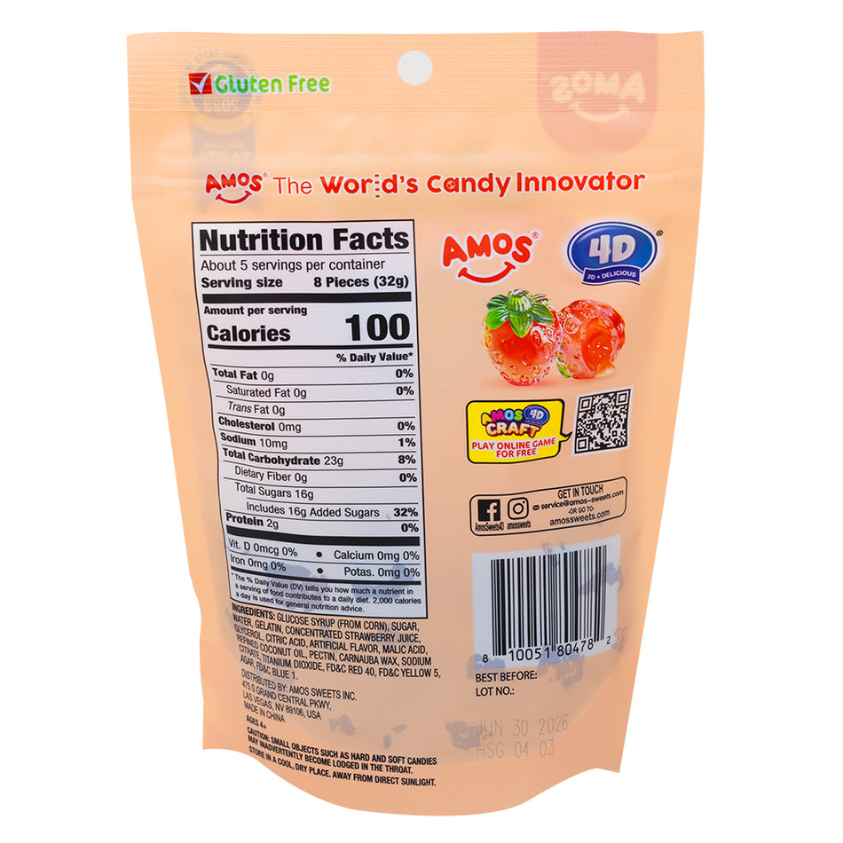 Amos 4D Fruit Gummy Strawberry Burst - 6oz  Nutrition Facts Ingredients
