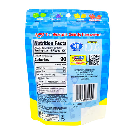 Amos 4D Creative Building Blocks Gummy Candy - 7oz  Nutrition Facts Ingredients
