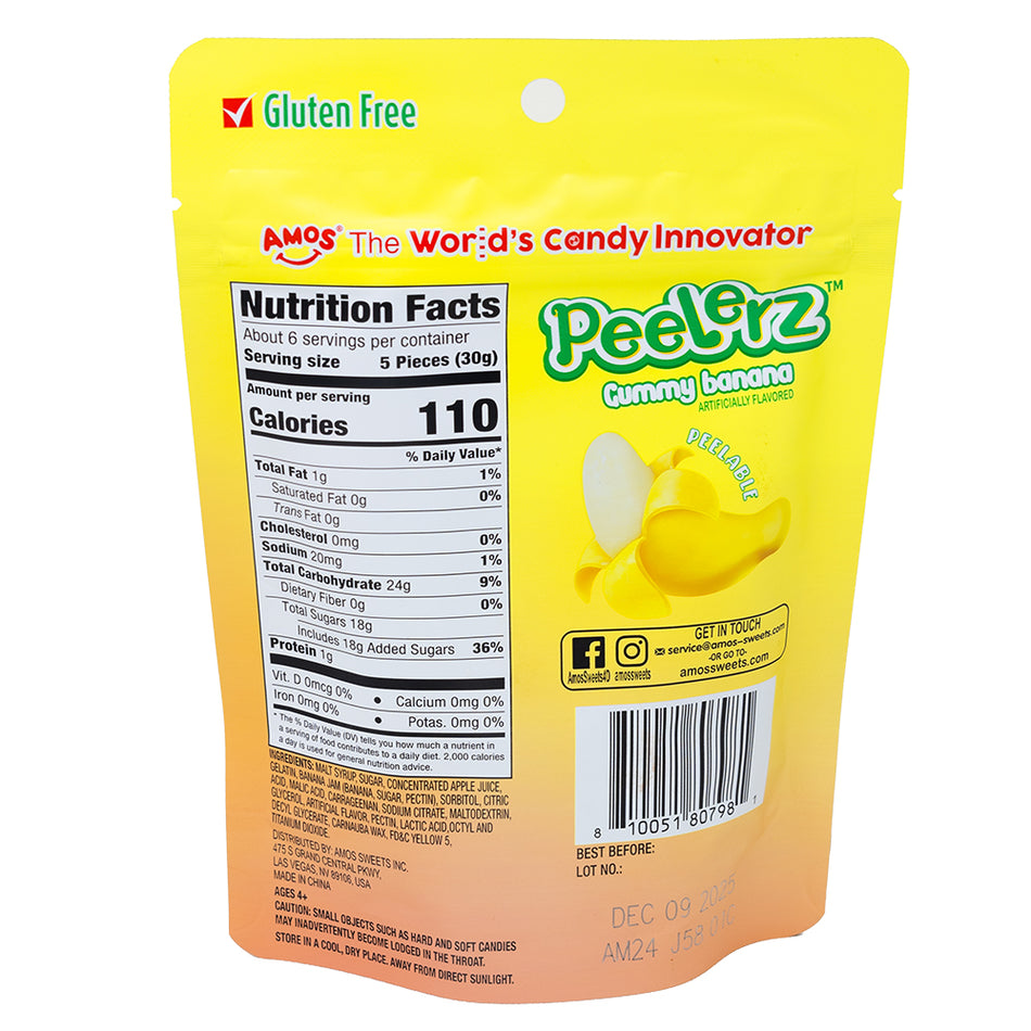 Amos Peelerz Gummy Banana Candies - 6oz - TikTok Candy  Nutrition Facts Ingredients
