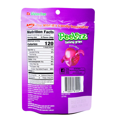 Amos Peelerz Gummy Grape - 6oz  Nutrition Facts Ingredients
