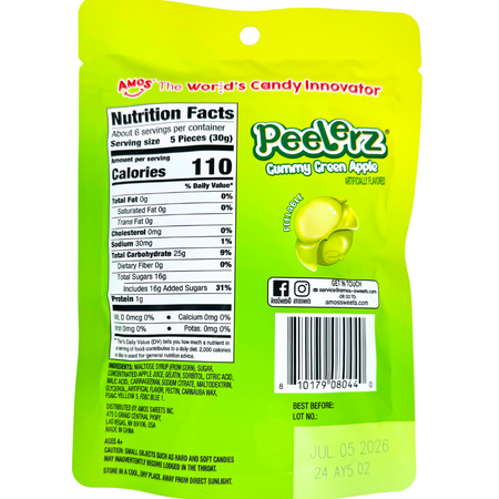 Amos Peelerz Gummy Green Apple - 6oz