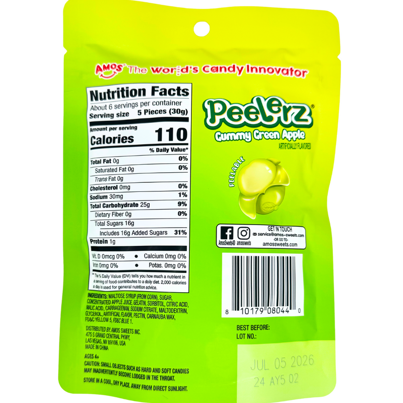 Amos Peelerz Gummy Green Apple - 6oz | Candy Funhouse US