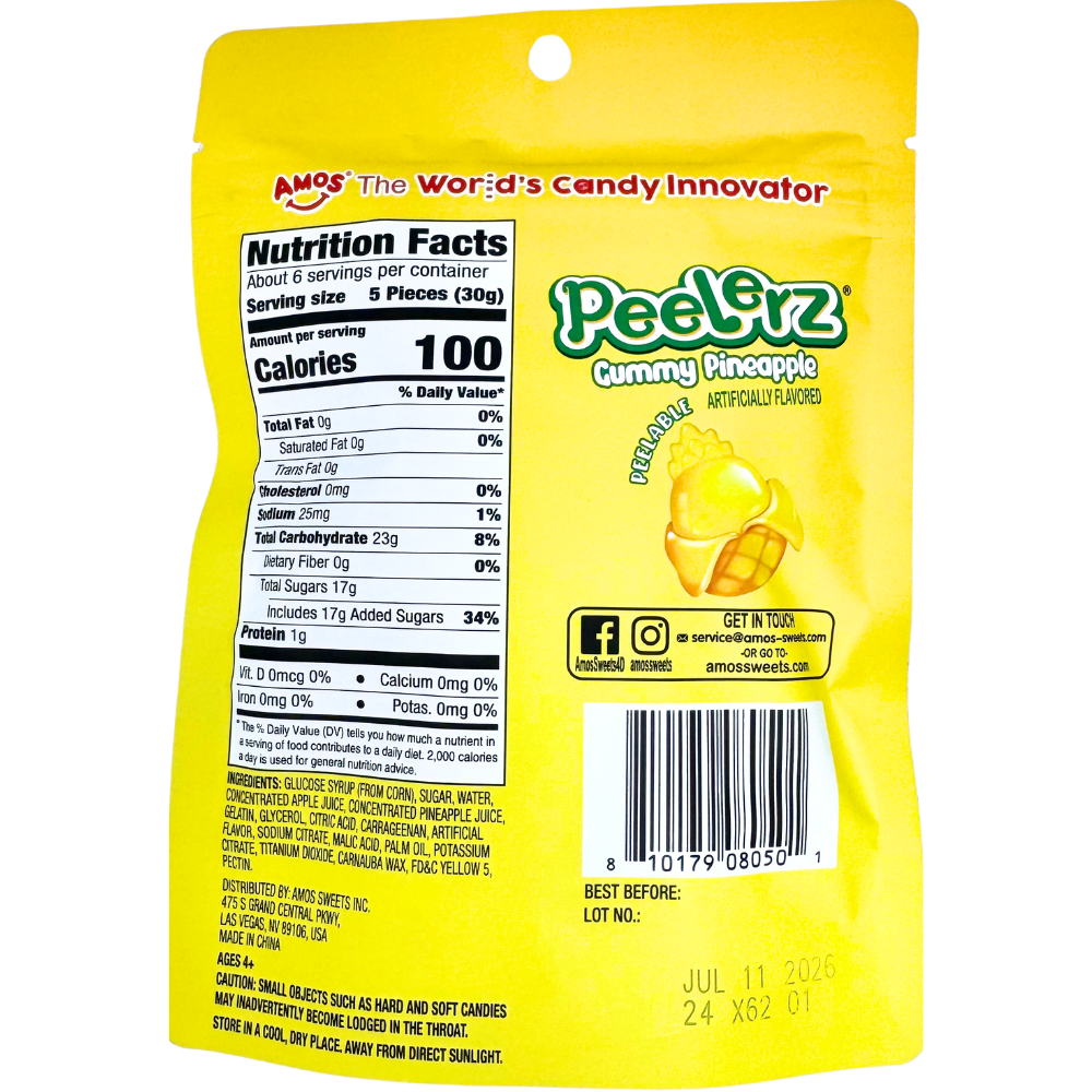 Amos Peelerz Gummy Pineapple - 6oz