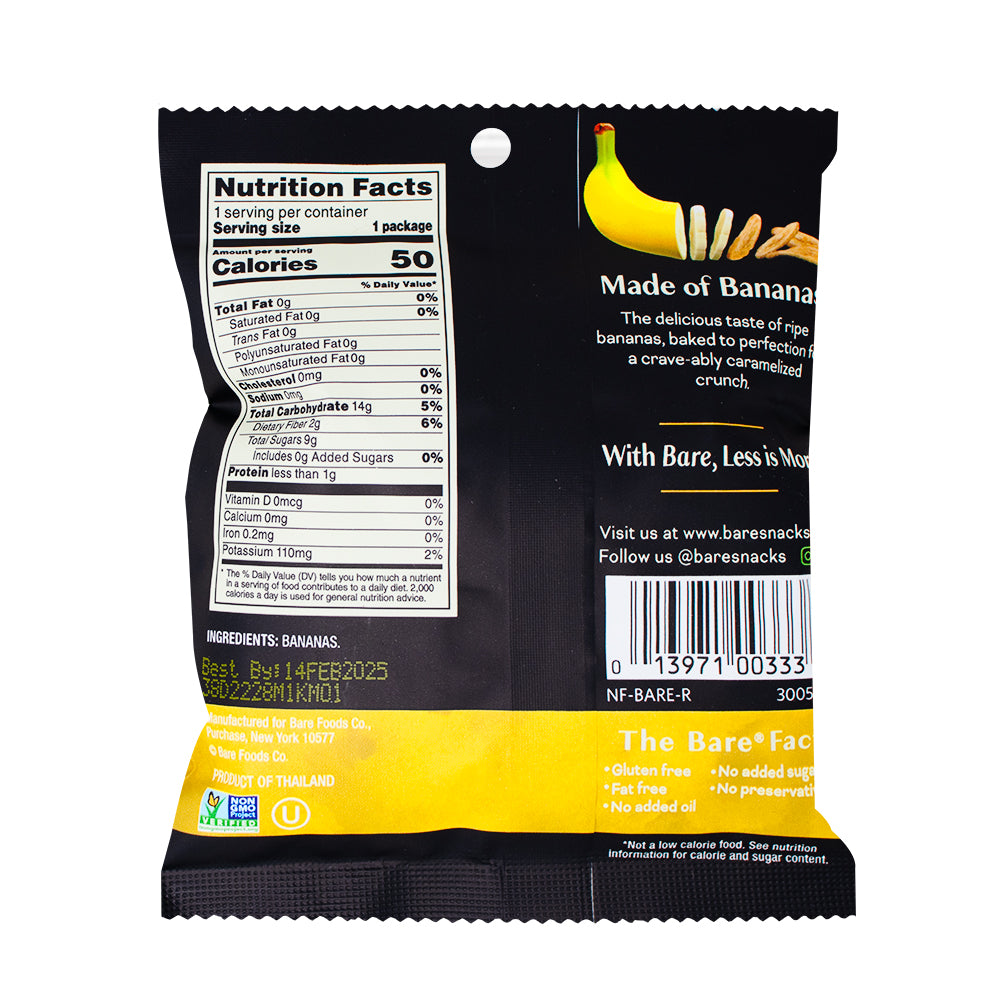 Bare Baked Crunchy Simply Banana Chips - 15g  Nutrition Facts Ingredients