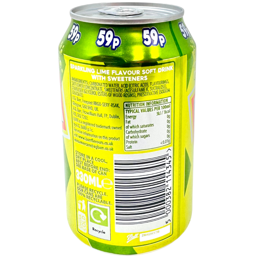 Barr Limeade Soda No Sugar (UK) - 330mL