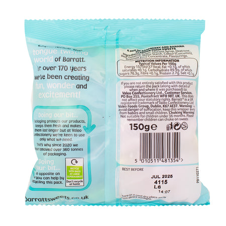 Barratt Shrimps & Bananas (UK) - 150g  Nutrition Facts Ingredients