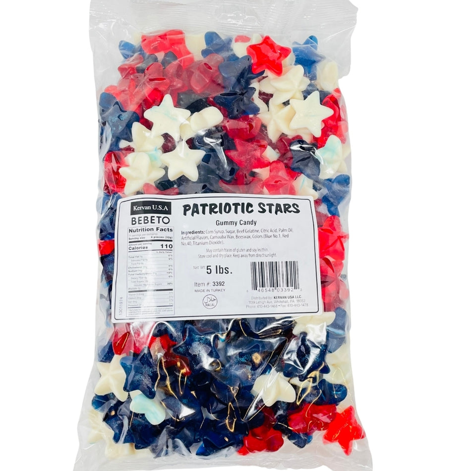 Kervan Patriotic Stars - 5lbs Nutrition Facts Ingredients-Bulk Candy-Gummy Candy-American Candy-4th of july desserts 