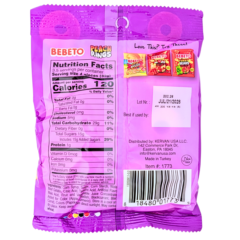 Bebeto Peach Rings Gummy - 4oz