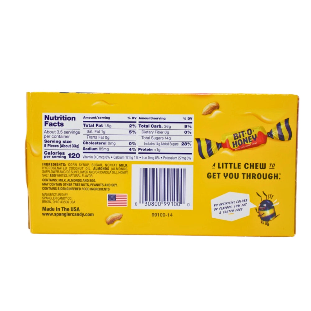 Bit-O-Honey - 4oz Nutrition Facts Ingredients-Old fashioned candy-bit o honey-honey candy