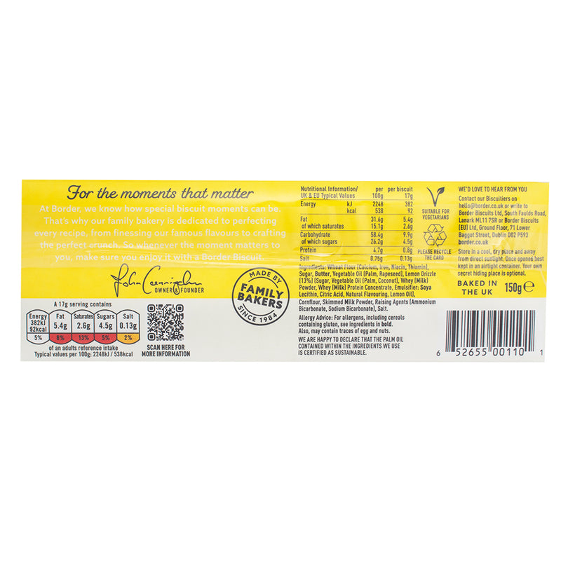 Border Lemon Drizzle Melts (UK) - 150g Nutrition Facts Ingredients 