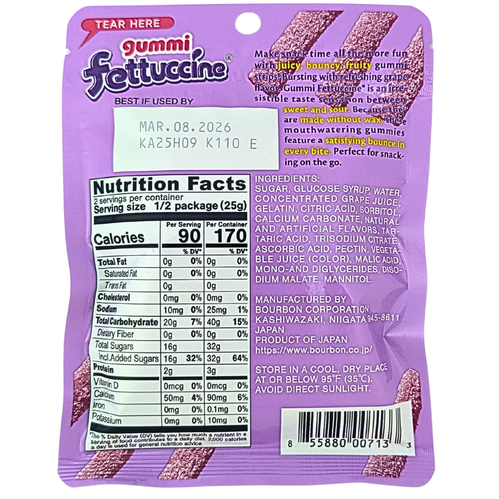 Bourbon Fettuccine Italian Grape Gummy Strips (Japan) - 50g