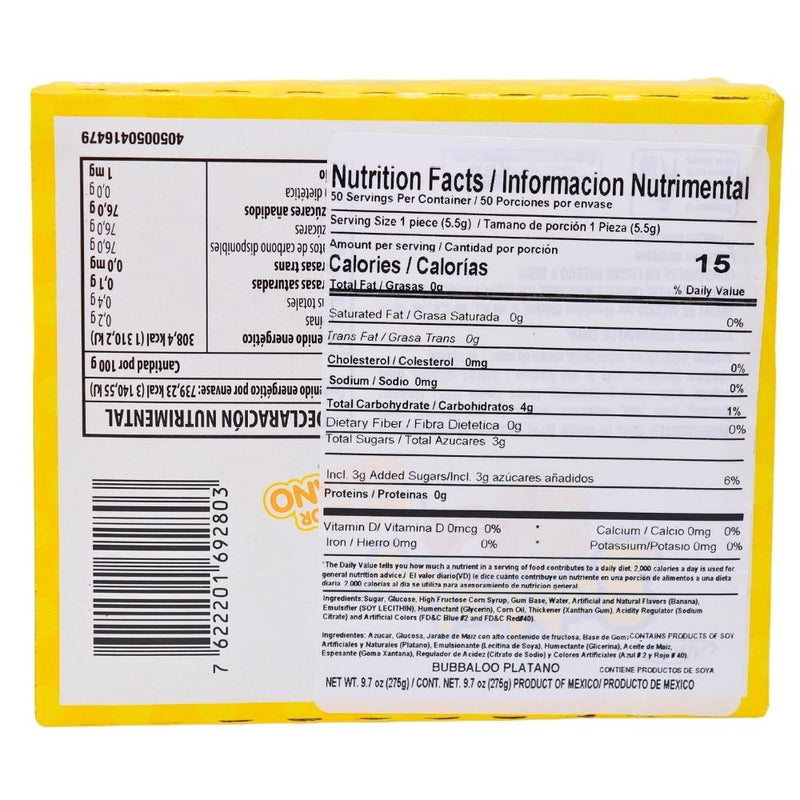 Bubbaloo Banana Liquid Filled Bubblegum - 47ct Nutrition Facts Ingredients-Mexican Candy -Original Banana 