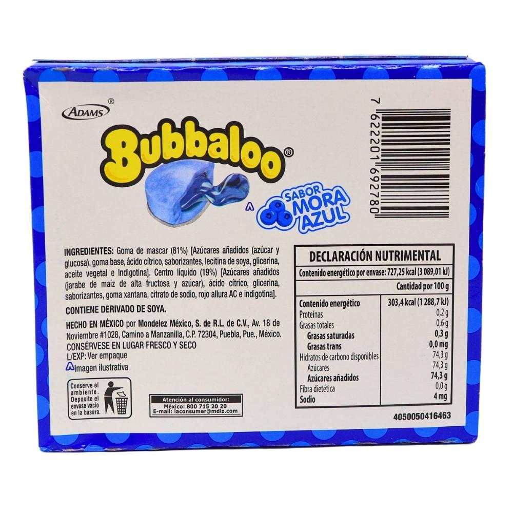 Bubbaloo Blueberry Liquid Filled Bubblegum - 47ct Nutrition Facts Ingredients-Mexican Candy-Made in Mexico 