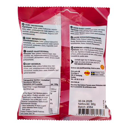 Bubs Cool Raspberry Foam Skulls - 90g - Bubs Candy - Swedish Candy  Nutrition Facts Ingredients