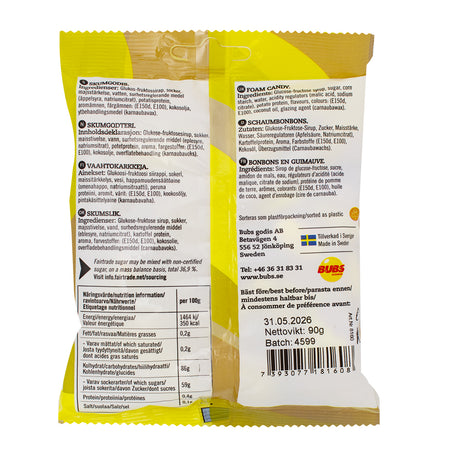 Bubs Goody Banana Toffee Ovals - 90g  Nutrition Facts Ingredients - Bubs Swedish Candy