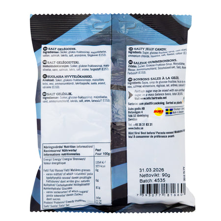 Bubs Salty Licorice Skulls (Sweden) - 90g   Nutrition Facts Ingredients - Bubs Candy