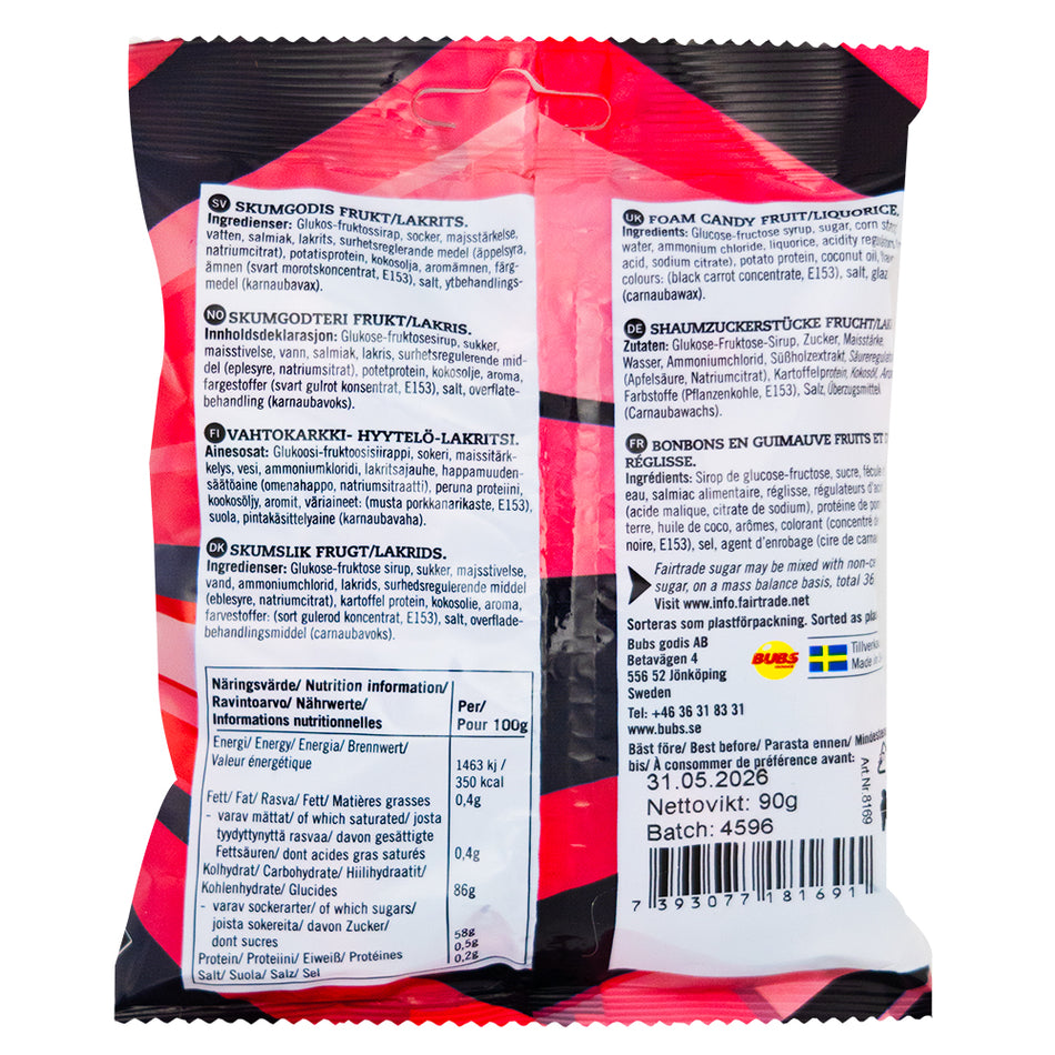 Bubs Raspberry Licorice Foam Skulls (Sweden) - 90g   Nutrition Facts Ingredients