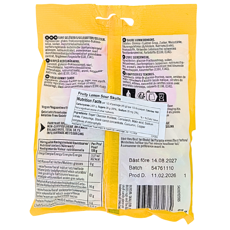 Bubs Sour Skull Fruity Lemon Mix - 90g