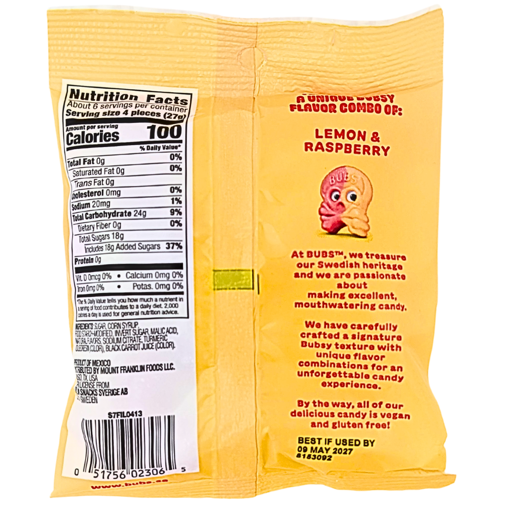 Bubs Sour Skull Lemon Raspberry - 5.5oz