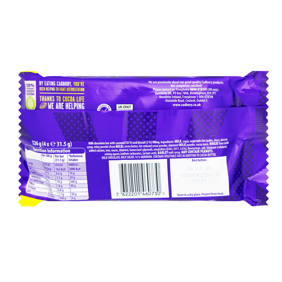 Cadbury Boost Bars 4pk (UK) - 126g - British Chocolate Bars -  Nutrition Facts Ingredients