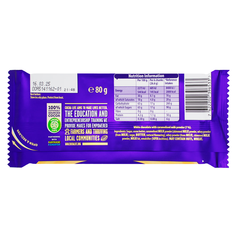 Cadbury Caramilk UK - 80g  Nutrition Facts Ingredients