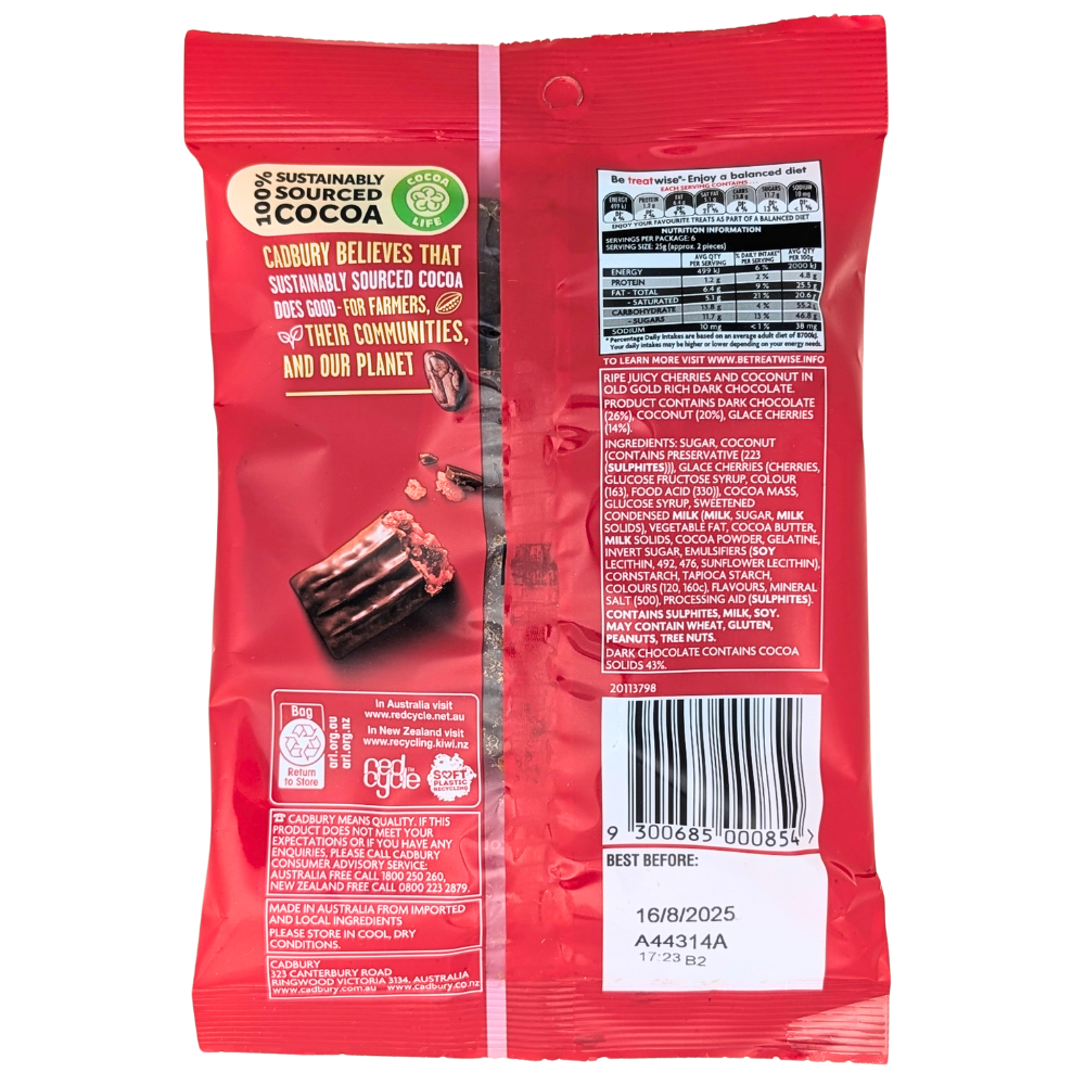 Cadbury Cherry Ripe Minis (Australia) - 150g