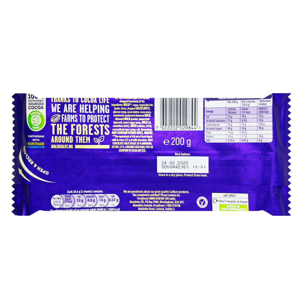 Cadbury Dairy Milk & More Caramel Nut Crunch - 200g   Nutrition Facts Ingredients