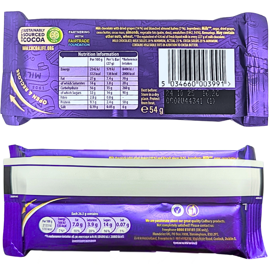 Cadbury Dairy Milk Fruit & Nut (Ireland) - 54g