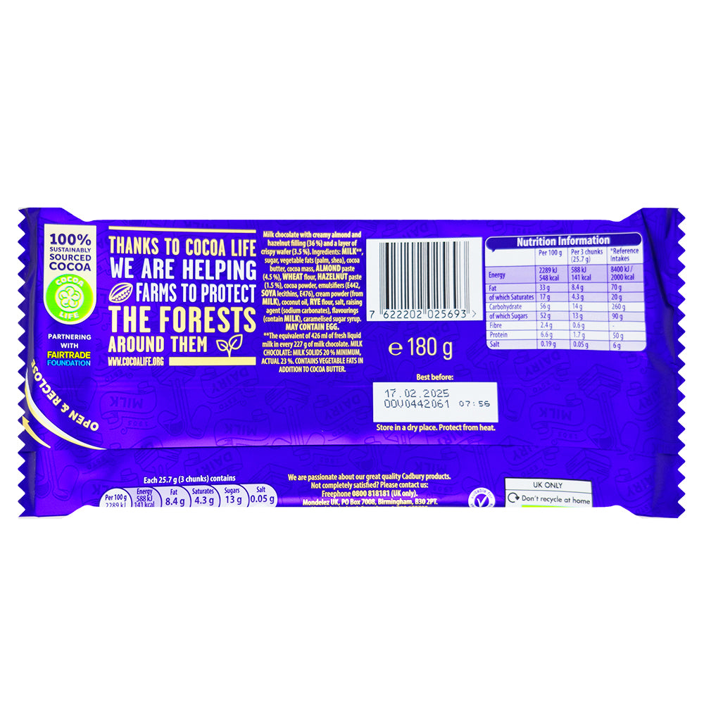 Cadbury Dairy Milk & More Nutty Praline Crisp - 180g   Nutrition Facts Ingredients