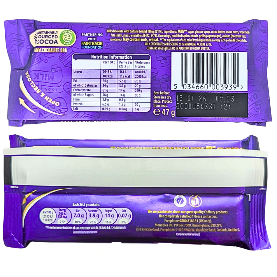 Cadbury Dairy Milk Turkish (Ireland) - 47g