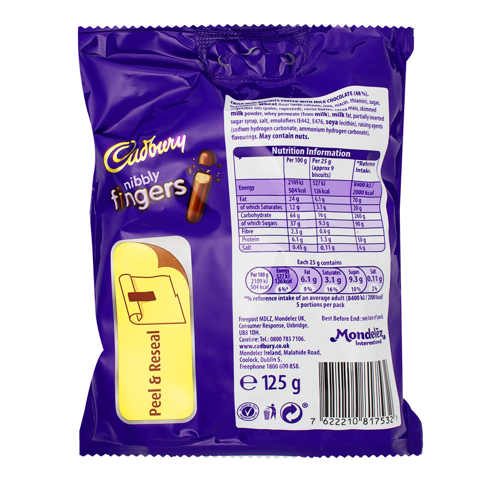 Cadbury Nibbly Fingers (UK) - 125g  Nutrition Facts Ingredients