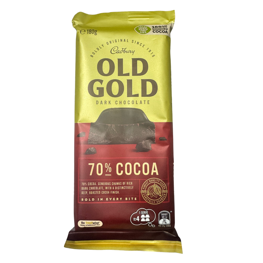 Cadbury Old Gold Dark Chocolate 70% Cocoa (Australia) - 180g