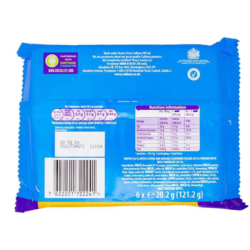 Cadbury Timeout Wafer Orange 6 pack - 121.2g  Nutrition Facts Ingredients