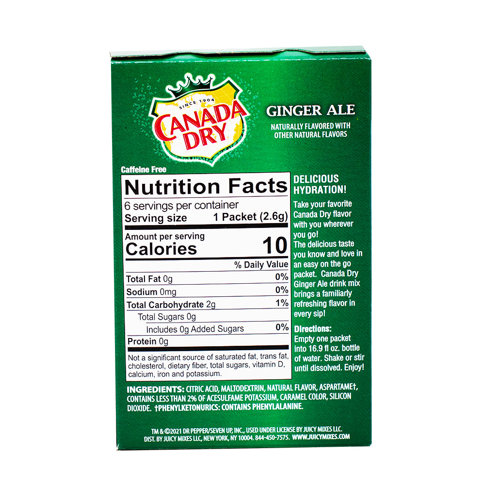 Singles to Go Canada Dry Ginger Ale - 6pk  Nutrition Facts Ingredients - Singles to Go - Powder Drink - Powdered Drink - Drink Mix - Canada Dry - Ginger Ale - Canada Dry Ginger Ale