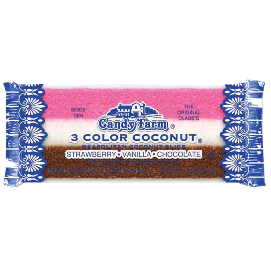 Candy Farm 3 Colour Coconut Neapolitan Slice - 1.65oz-Old fashioned candy-Neopolitan-Coconut candy