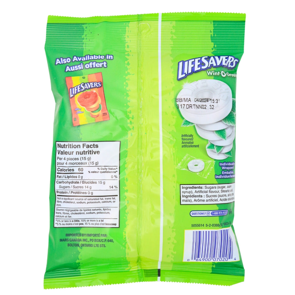 Lifesavers Wint-O-Green - 150g Nutrition Facts Ingredients
