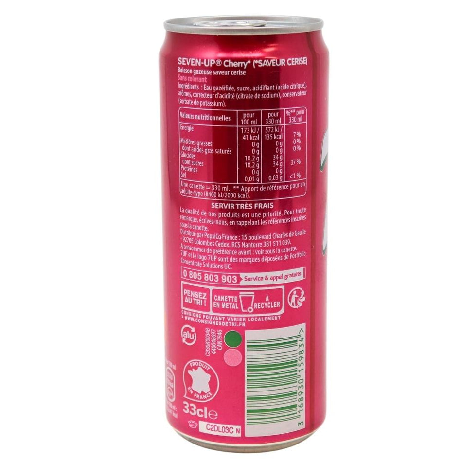 7up Cherry (France) - 330mL Nutrition Facts Ingredients - 7up - Cherry Soda - French Candy
