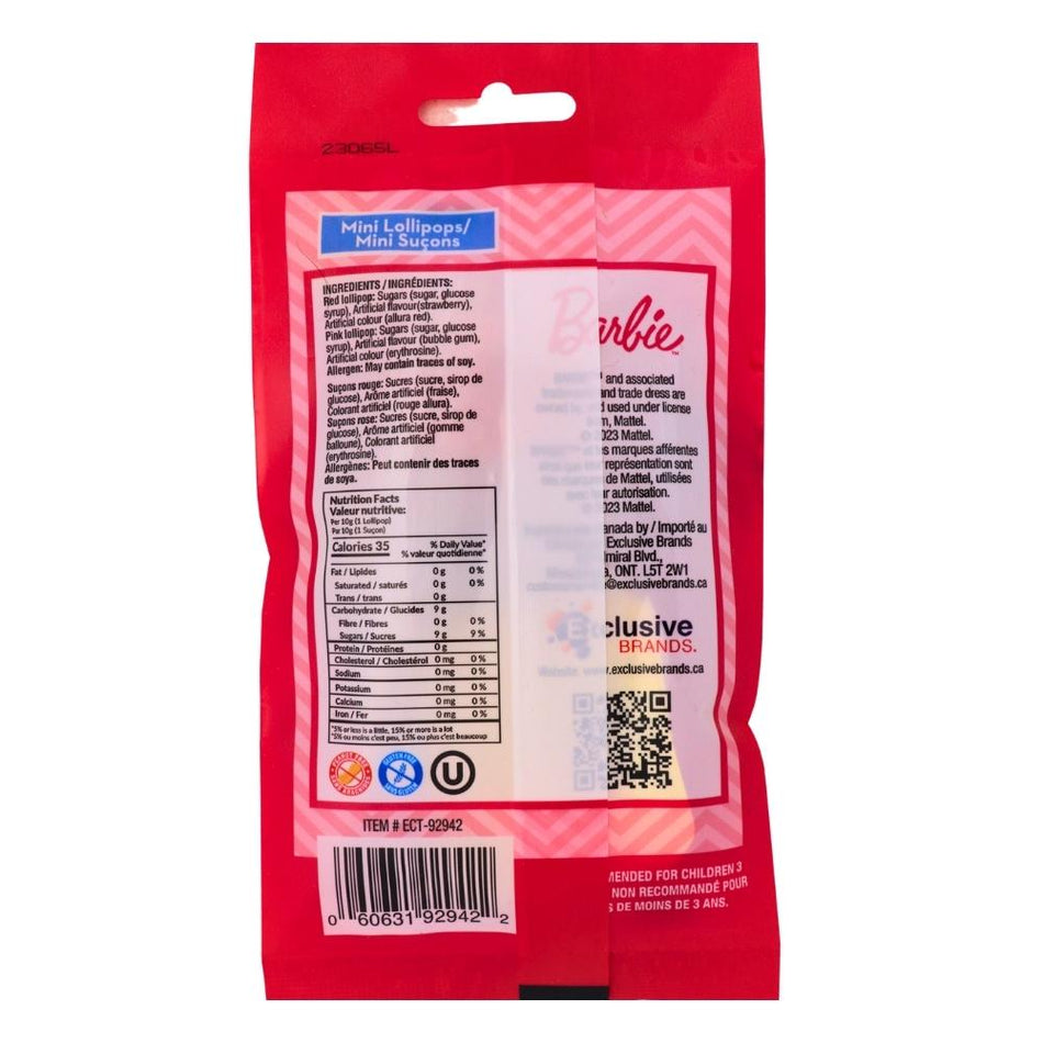 Barbie Mini Lollipop - 20g Nutrition Facts Ingredients -Barbie Stickers - Pink Candy