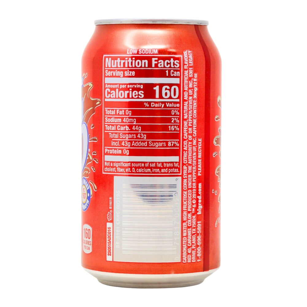 Big Red Cola Soda Pop - 12oz. Nutrition Facts Ingredients