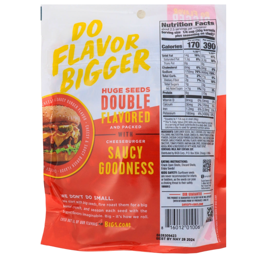 BIGS Cheese Burger Sunflower Seeds - 152g Nutrition Facts Ingredients