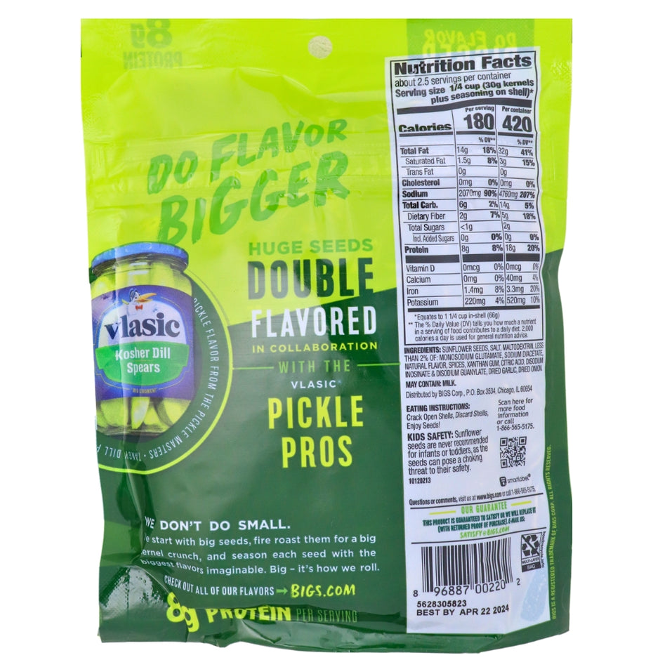 Bigs Vlasic Dill Pickle Sunflower Seeds - 152g Nutrition Facts Ingredients