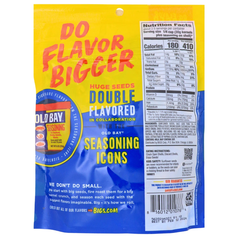 Bigs Old Bay Sunflower Seeds Nutrition Facts Ingredients, BIGS Old Bay Sunflower Seeds, Dive into a sea of flavor, Coastal getaway for taste buds, Zesty embrace of Old Bay seasoning, Mini voyage of flavor, Essence of the sea and satisfying crunch, Mouthwatering escape, Maritime magic, Ocean-inspired delight, Snack break and sunflower seed crunch, bigs, bigs sunflower seeds, Bigs old bay sunflower seeds