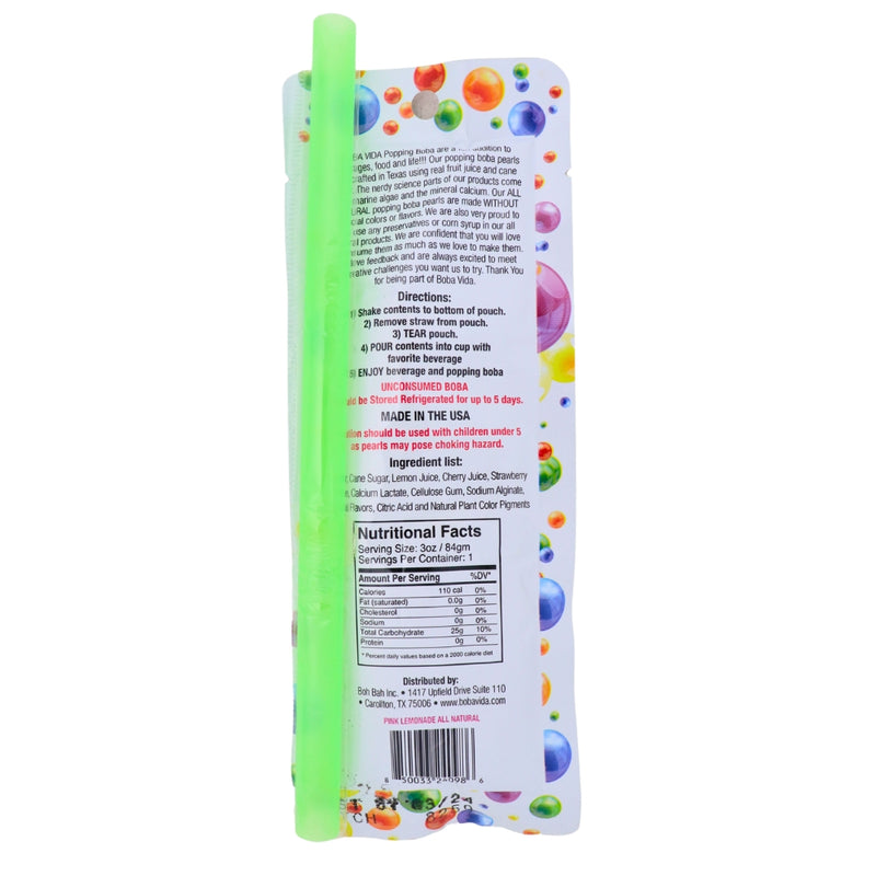 Boba Vida Pink Lemonade - 3oz Nutrition Facts Ingredients-Popping Boba-Pink Lemonade