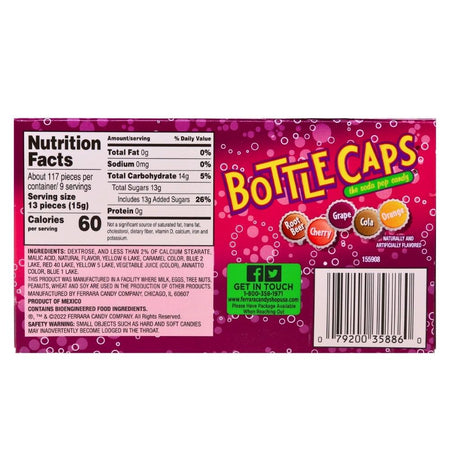 Bottle Caps Candy Theater Pack - 5oz Nutrition Facts Ingredients