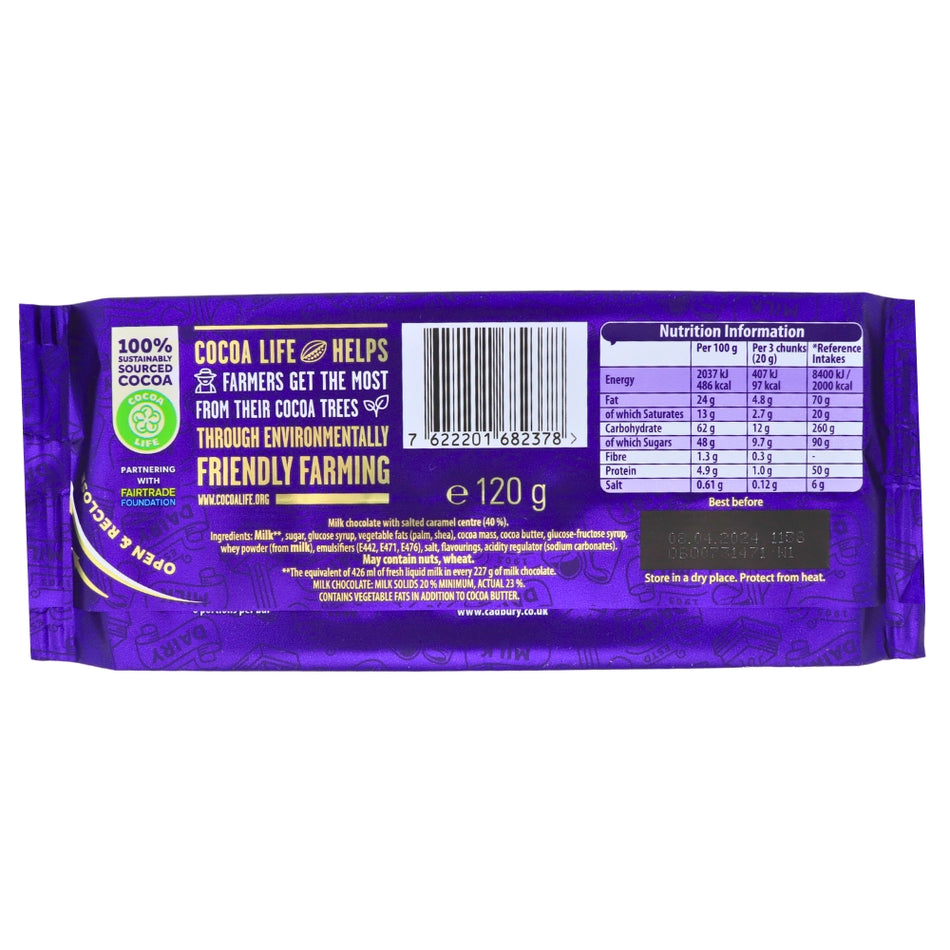 Cadbury Dairy Milk Salted Caramel UK - 120g Nutrition Facts Ingredients -Cadbury - Dairy Milk - Salted Caramel