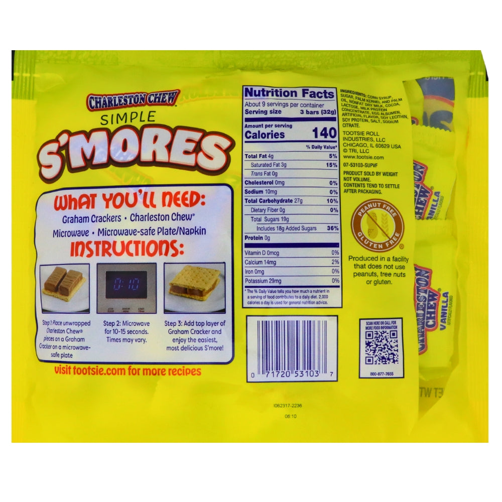 Charleston Chew Simple S'mores Vanilla - 290g Nutrition Facts Ingredients-Charleston Chew-S'mores-S’mores cookies