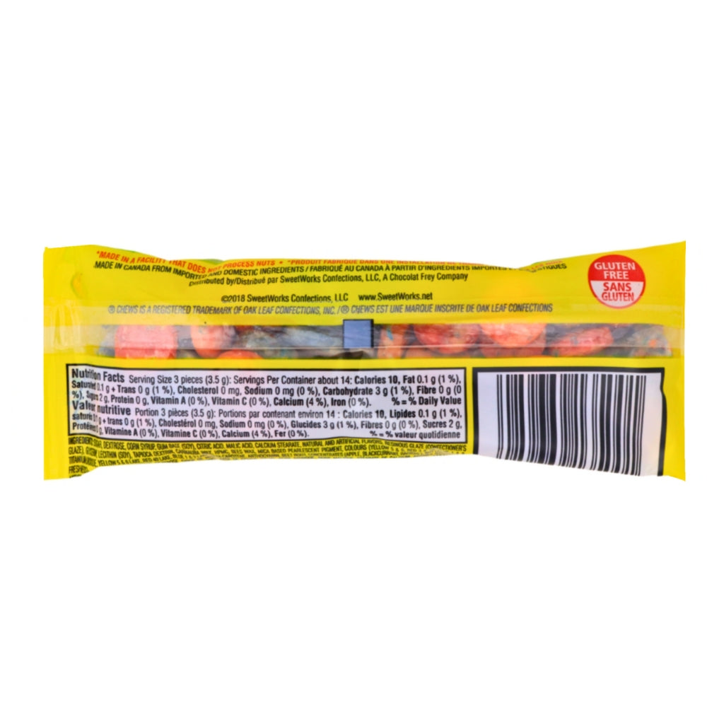 Chews Assorted Sour Bubble Gum - 50g Nutrition Facts Ingredients, chews candy, retro candy, classic candy, nostalgic candy, retro bubble gum