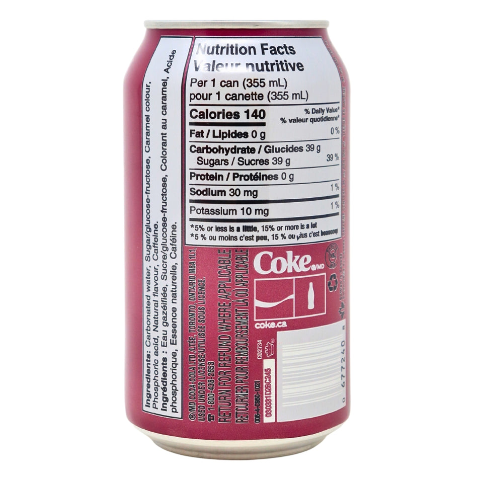 Coca-Cola Cherry - 355mL Nutrition Facts Ingredients-Cherry cola-Soda pop-Old fashioned candy